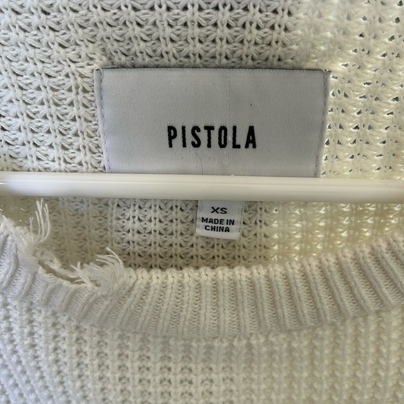 Pistola Olga Distressed Crewneck Knit Pullover Sweater | White | Size XS - Picture 2 of 8